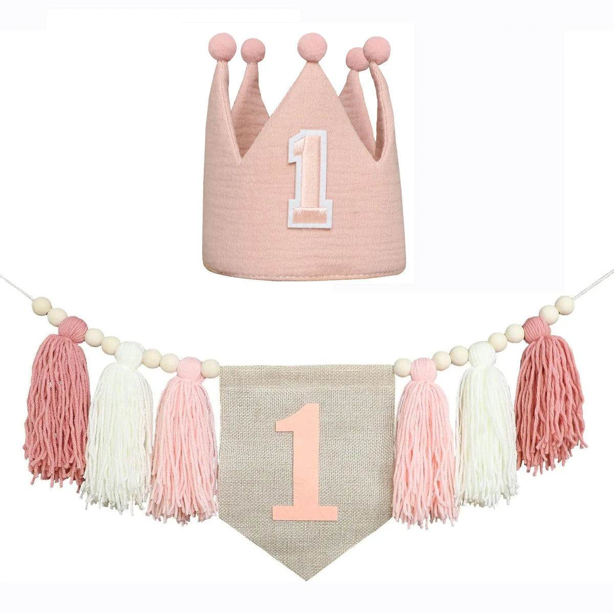 guirlande festivite couronne numerale deco chambre enfant motif pompon boho couleur neutre festive