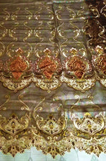 rideau gris floral doré élégant translucide fleuri ornement doré maison