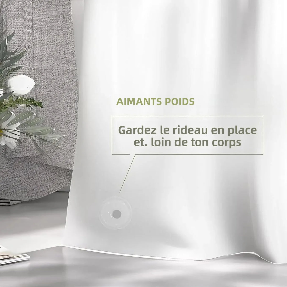 rideau douche blanc moderne aimants poids opacité 120x200cm neutre salon
