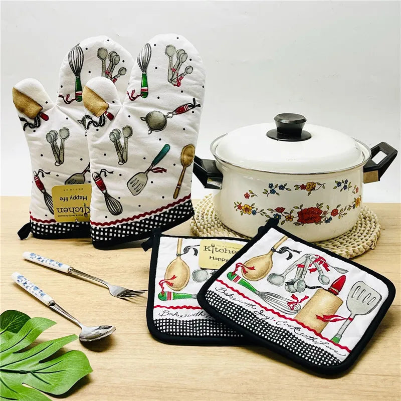 gants cuisine poignées plat motifs cuisine vintage rustique blanc noir rouge vert beige marron