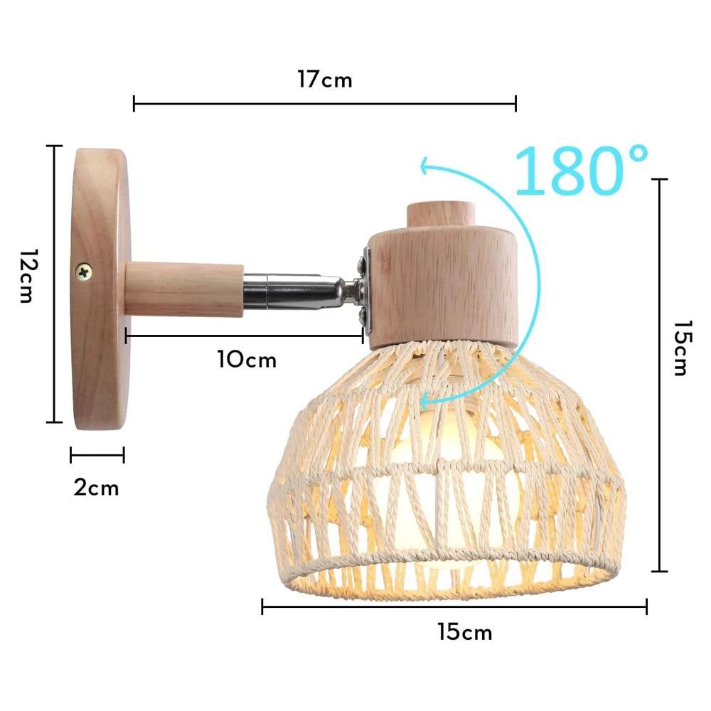 lampe murale tissu tressé bois naturel éclairage moderne rustique entrée chambre coucher