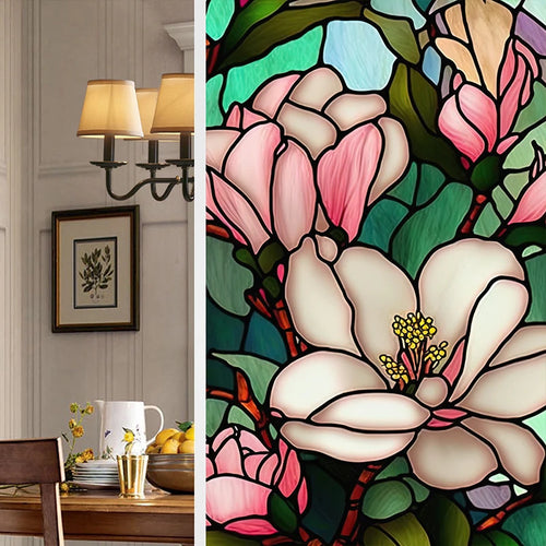 film décoratif autocollant vinyle verre motif fleurs papillons opacité protection thermique intérieur maison