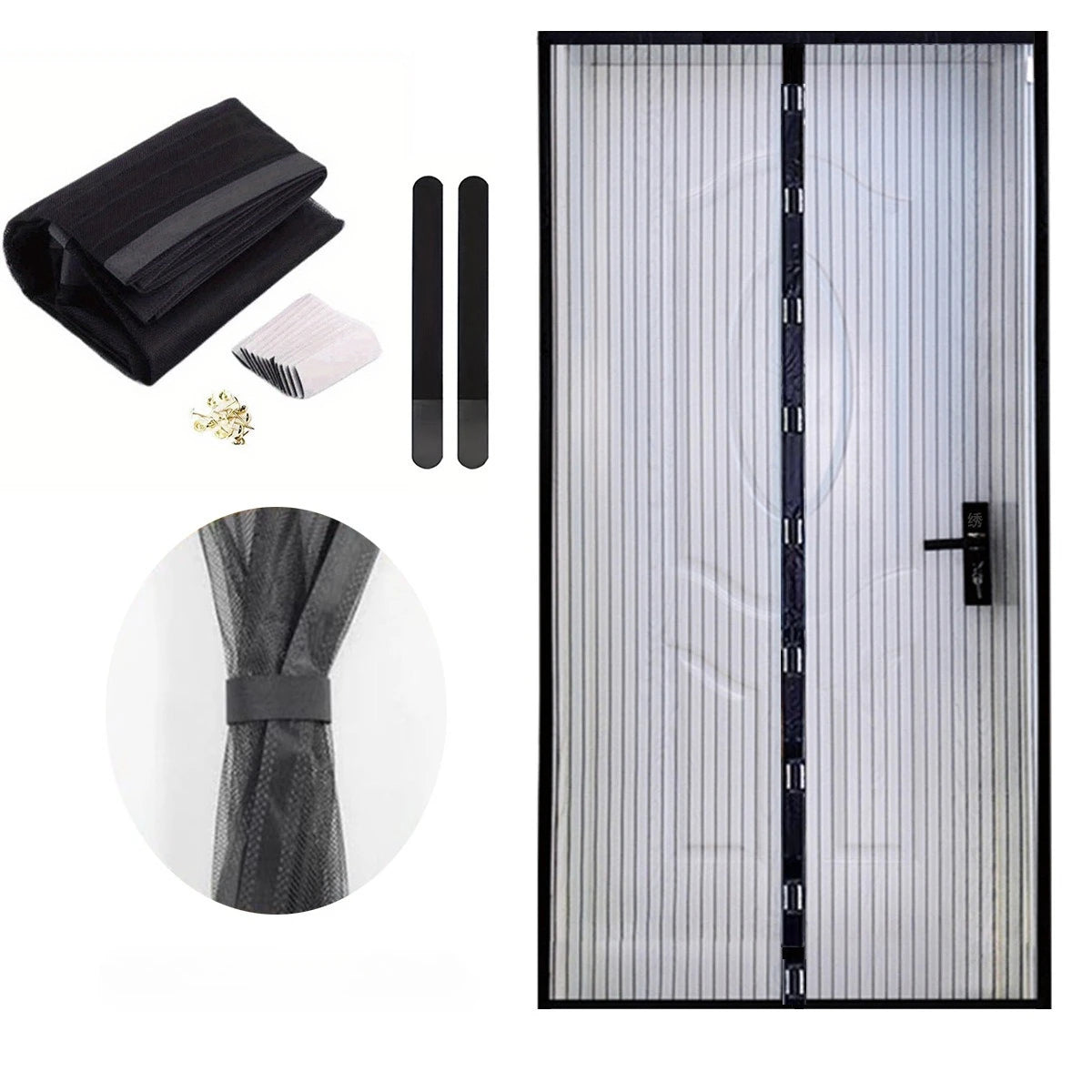 rideau moustiquaire aimants porte noir maille fine anti insectes moderne ventilation chambre
