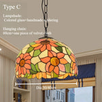 lampe suspendue tiffany multicolore art nouveau vintage motifs floraux chaîne métallique