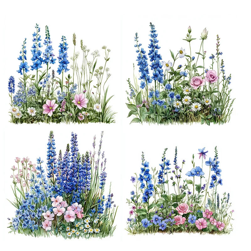 autocollant mural fleurs sauvage rose bleu vert décoration salle bain vinyle adhésif amovible