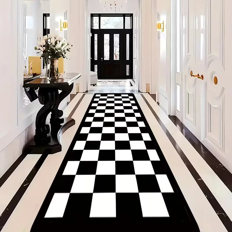 tapis géométrique moderne noir or gris salon chambre décoration intérieure PVC polyester