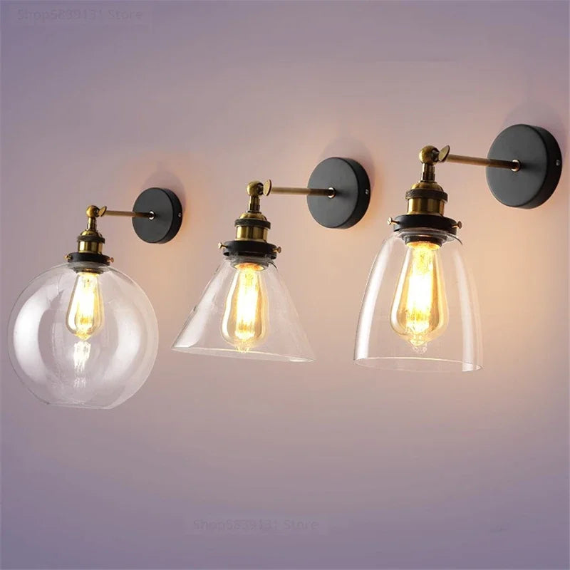 lampe murale industrielle vintage led noir doré transparent filtre verre