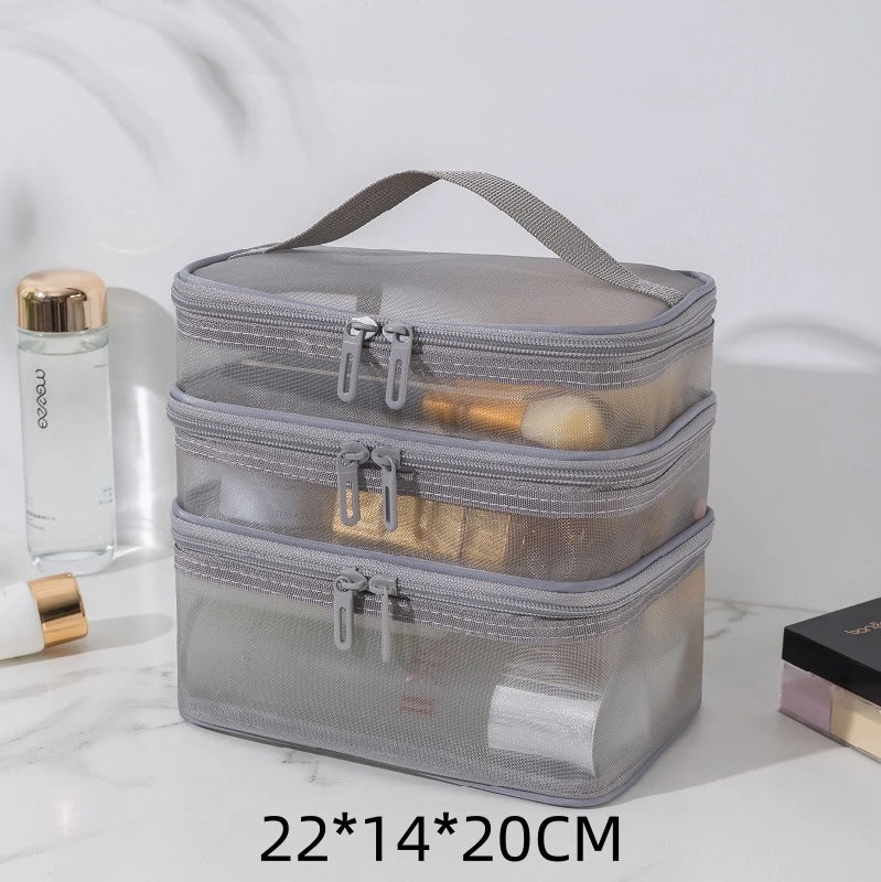 sac maquillage noir maille moderne poignée cosmétiques pinceaux maquillage rangement salle bain
