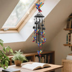 mobile vent oiseaux cloches multicolore noir extérieur jardin patio artisanal