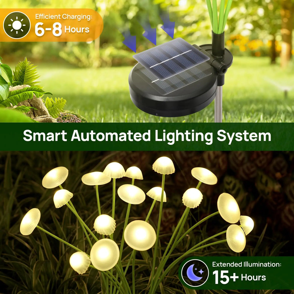 lampe solaire jardin forme champignon led extérieur décoration pelouse cour étanche blanc vert moderne