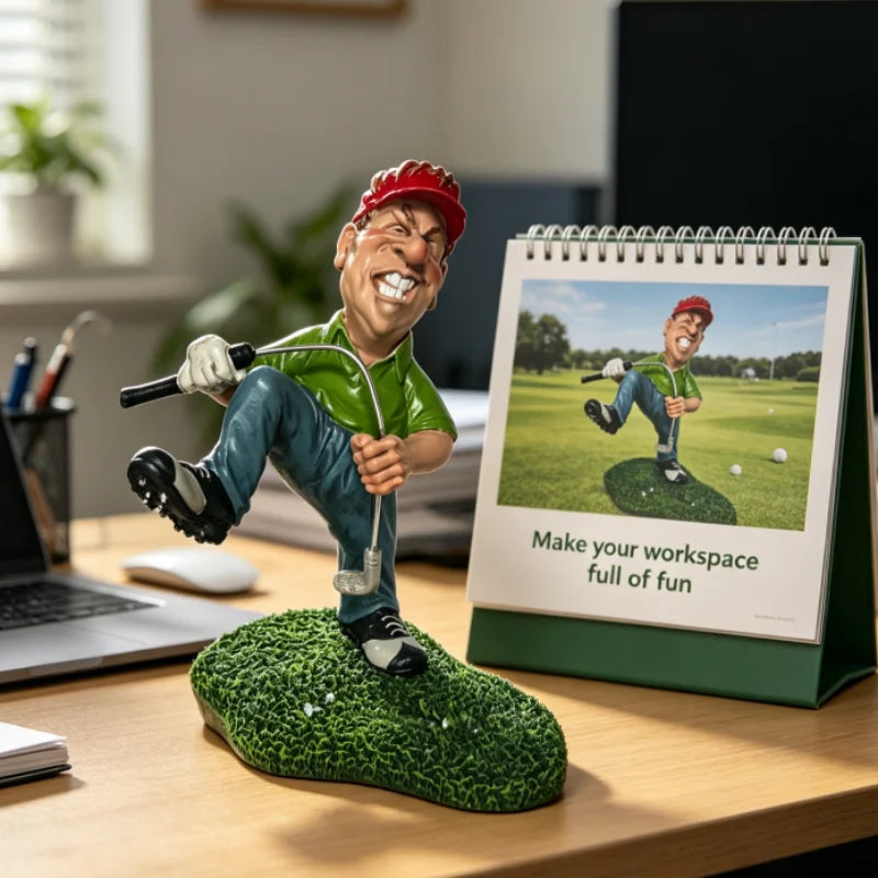 statue golfeur caricature verte rouge imitation gazon intérieur décoration humour résine base terrain golf
