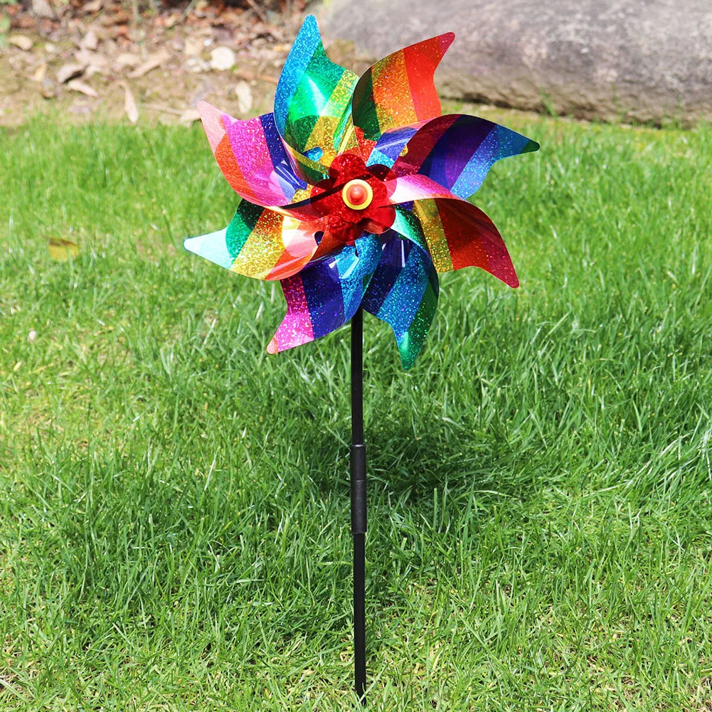 moulin vent multicolore brillant moderne décoration jardin protection oiseaux piquet facile