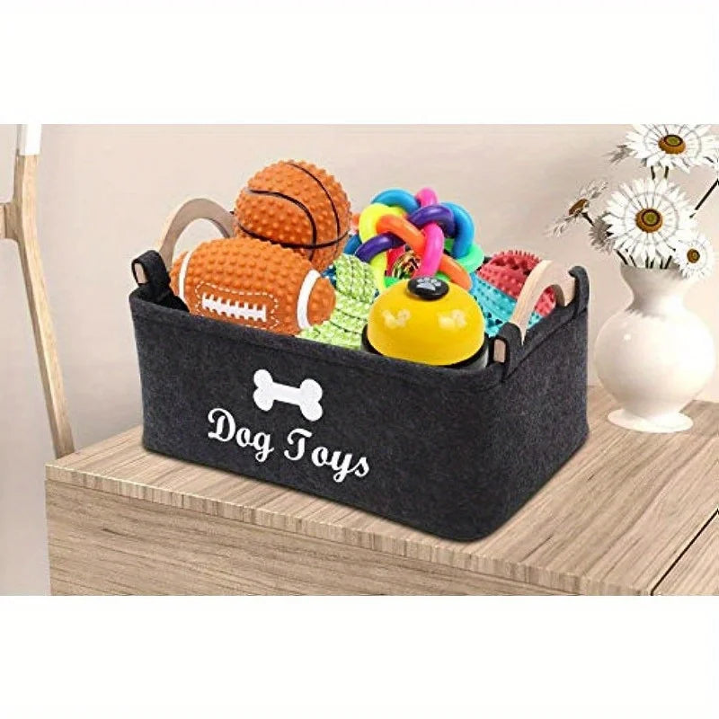 panier rangement jouets chien noir os imprimé moderne poignées bois organisation pratique durable
