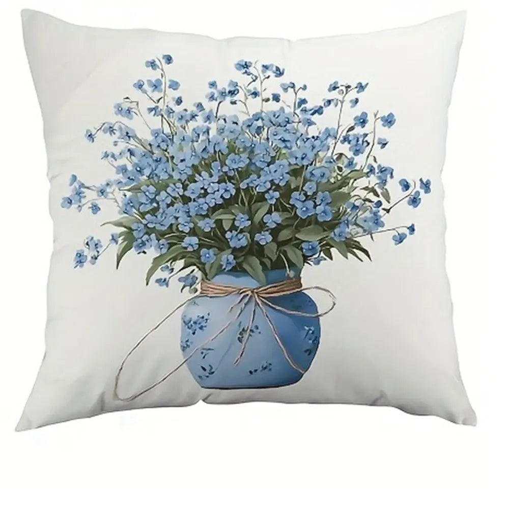 housse coussin polyester bleu clair fleurs textes décoratifs chambre salon voiture 40x40 45x45 50x50