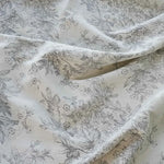 tissu polyester fleurs feuilles imprimé blanc gris classique vintage 150cm
