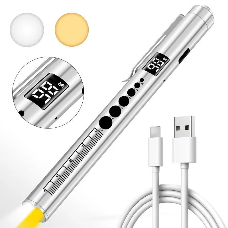stylo led multifonction noir écran règle graduée boutons commandes lumière blanche jaune rechargeable