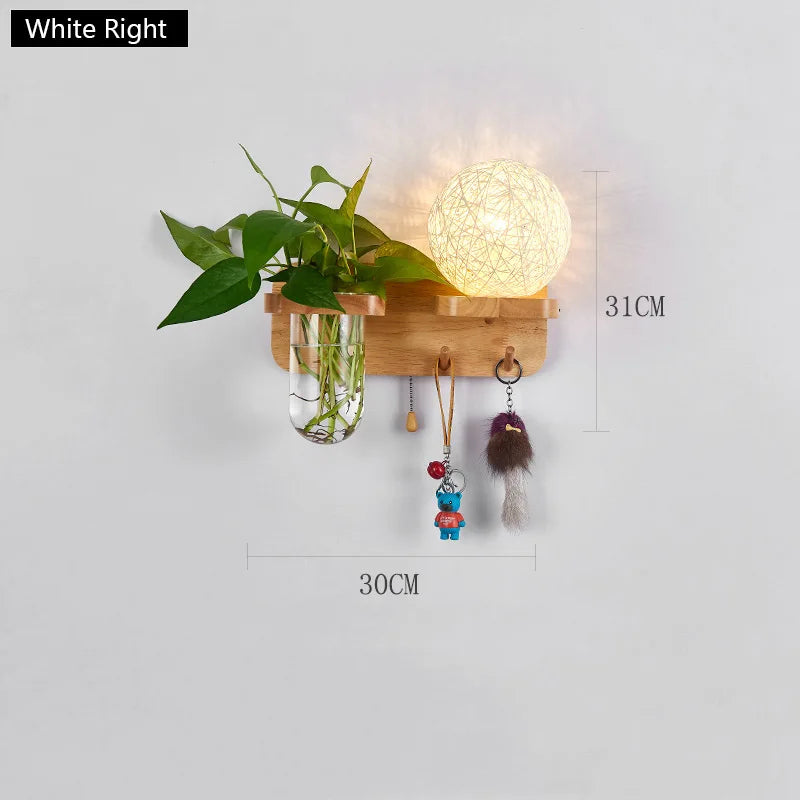 lampe murale scandinave bois naturel feuilles vertes plante boule lumineuse chaîne éclairage chambre salon