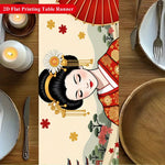 table runner japonais traditionnel motif kimono fleurs table couverts assiettes verres bougies printemps été