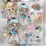 sticker autocollant rose personnages animés coeurs étoiles fruits opacité illustration cartoon multicolore