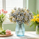bouquet artificiel roses violettes blanches dorées decoration mariage anniversaire intérieur