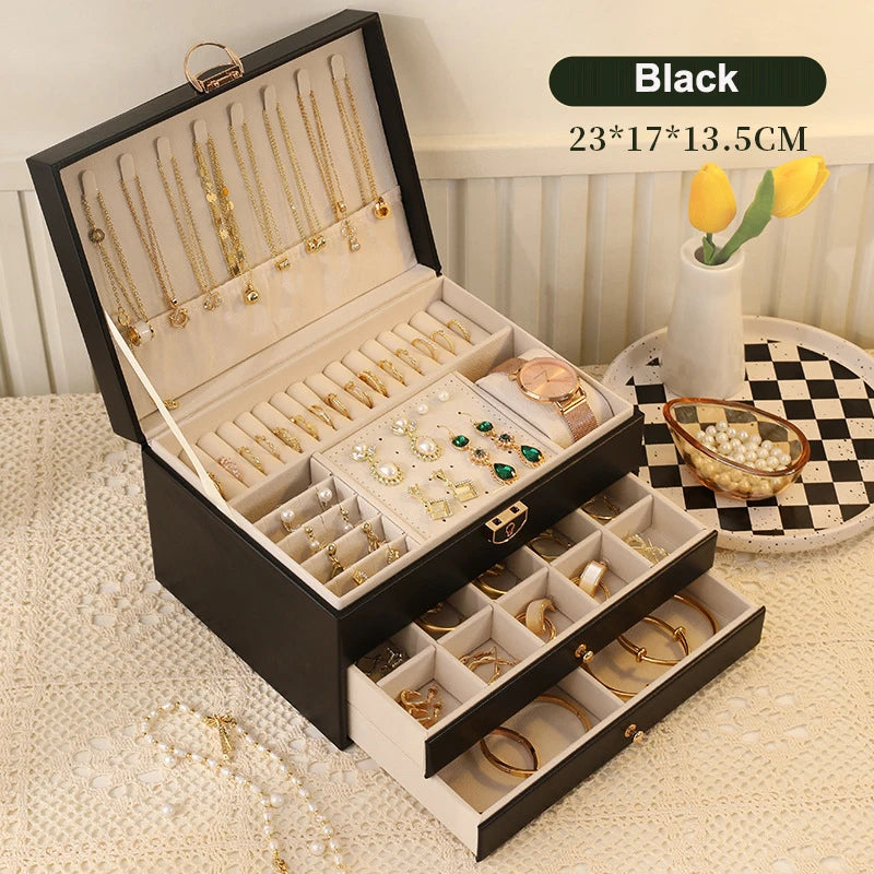 boîte bijoux simili cuir portable miroir vert rose blanc noir moderne