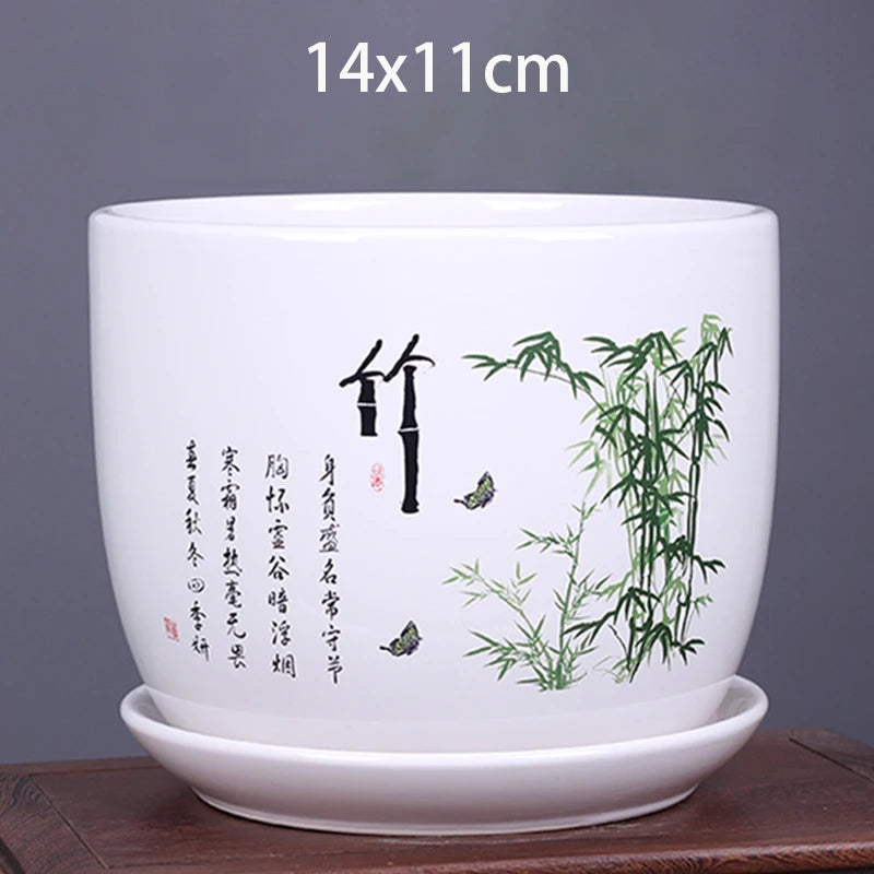 vase decoratif art traditionnel chinois cache pot fleurs oiseaux calligraphie chinoise blanc rouge vert