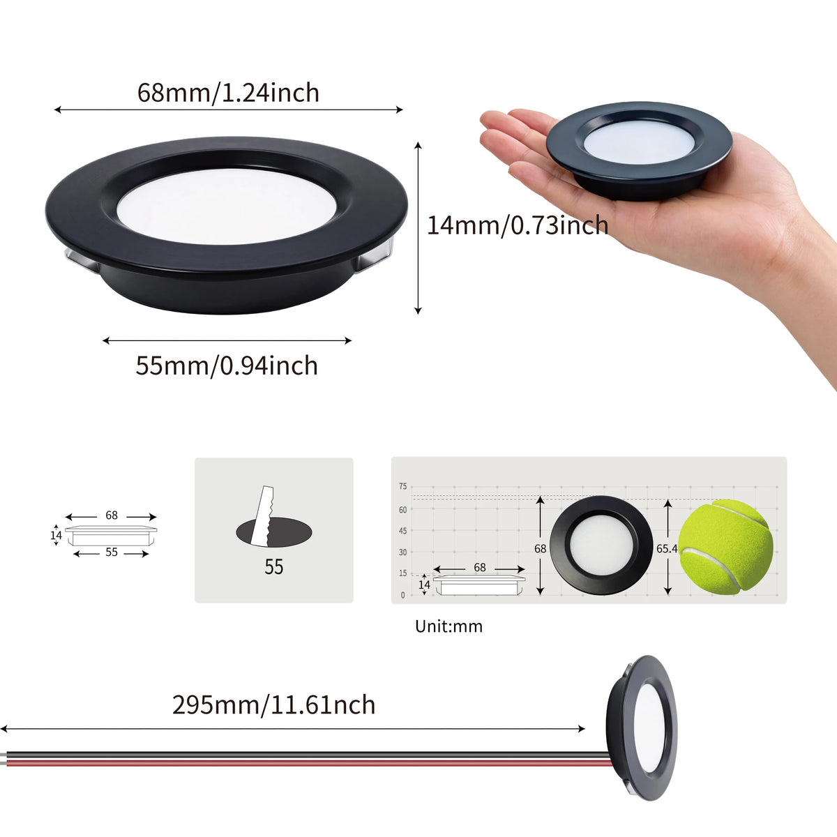 Spot LED moderne 3W noir blanc argent 68x55mm vis fixe 12V 24V