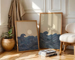 affiches modernes minimalistes abstraites lune ondes stylisées beige bleu marine blanc sans cadre