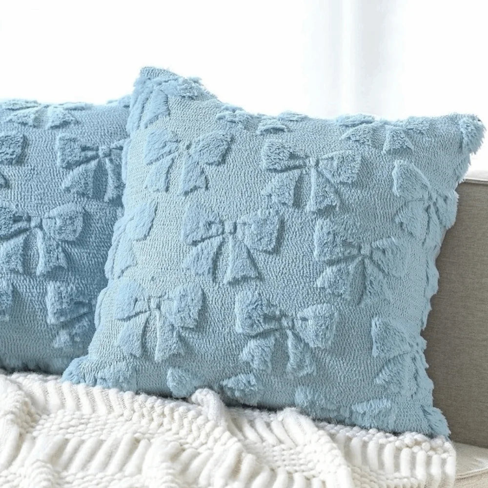 housse coussin moderne motif nœuds blanc bleu doux coton polyester 45x45cm