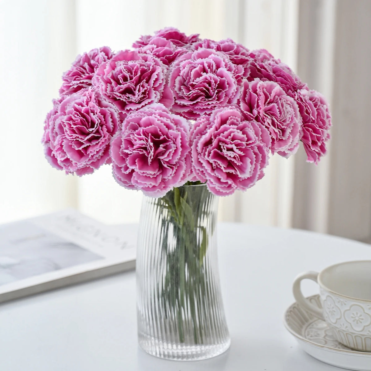 bouquet fleurs artificielles soie mariage anniversaire baby shower décoration intérieure vase transparent rose blanc