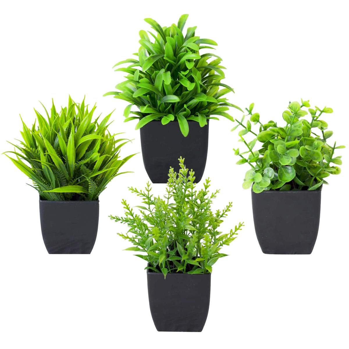 plantes artificielles eucalyptus vert feuilles fines pot noir décoration moderne intérieur salon chambre
