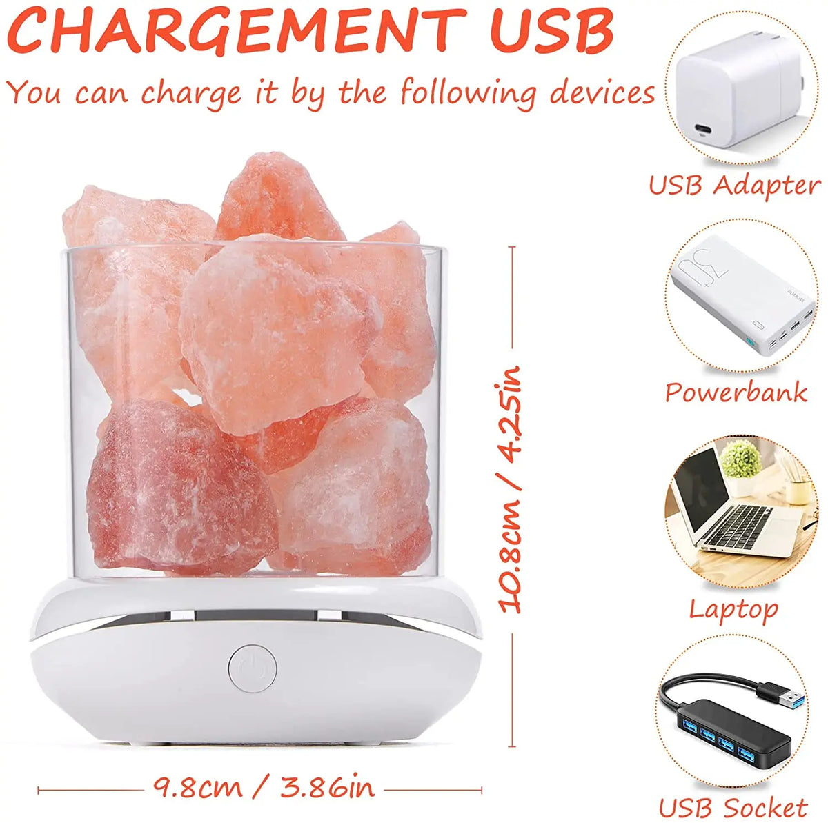 lampe sel himalaya rose moderne veilleuse usb minimaliste atmosphère naturelle granulaire