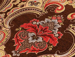 chemin table brodé floral élégant beige marron rouge vert or argent franges dorées coton