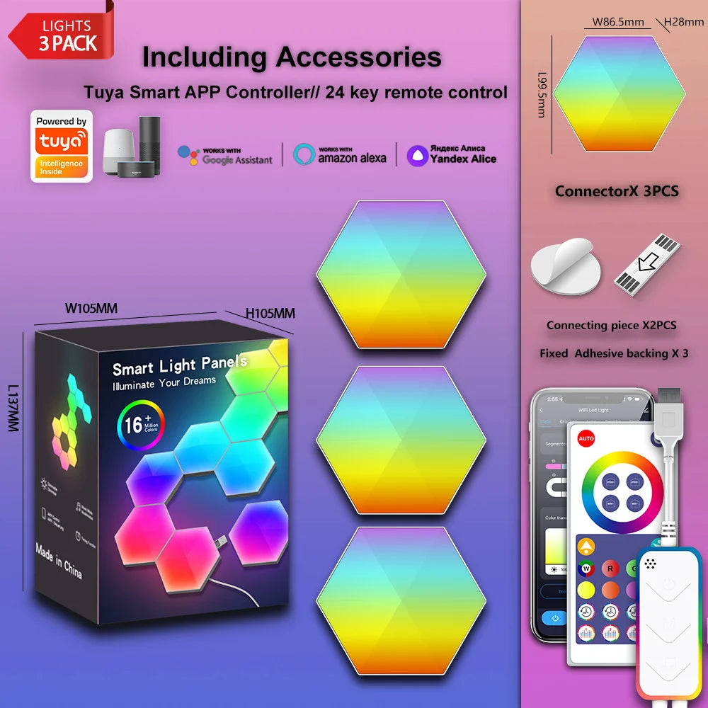 lampe murale hexagonale multicolore moderne télécommande ajustable ensembles variés portables