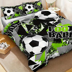 ensemble literie moderne sportif housses football motif vert texte FOOTBALL noir blanc polyester brossé