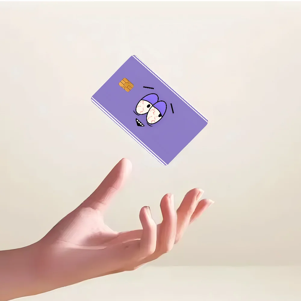 film autocollant carte bancaire violet dessin animé sourire réutilisable étanche