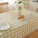 nappe table carreaux géométriques beige blanc noir tassellets classique rustique polyester imperméableextérieurintérieur