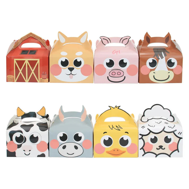 boîtes sucreries animaux cartoon poignées détachables rouge jaune gris blanc marron rose fêtes enfants