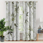 rideau imprimé feuilles oiseaux 100% polyester moderne blanc vert gris pièces