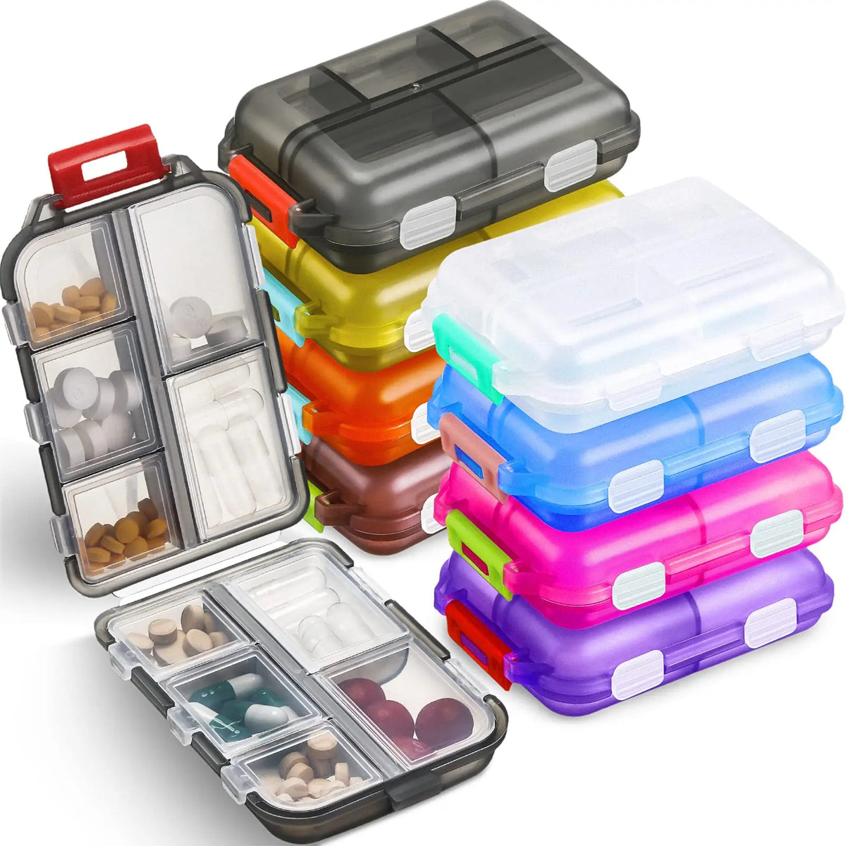 organisateur médicaments portable voyage compartiments boîte pilules semi transparent compact pratique