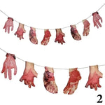 décoration halloween fanion sang rouge noir scies couteaux mains pieds clips festive