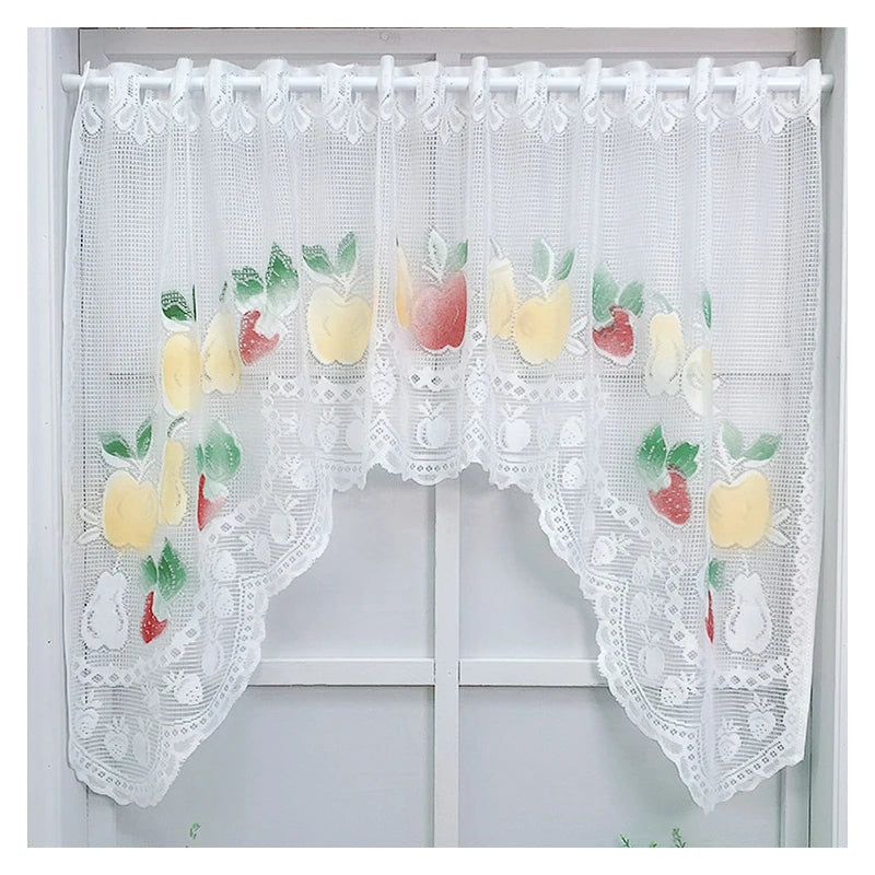 rideau blanc brodé fruits feuilles verte suspension maison erotique floral pastorale