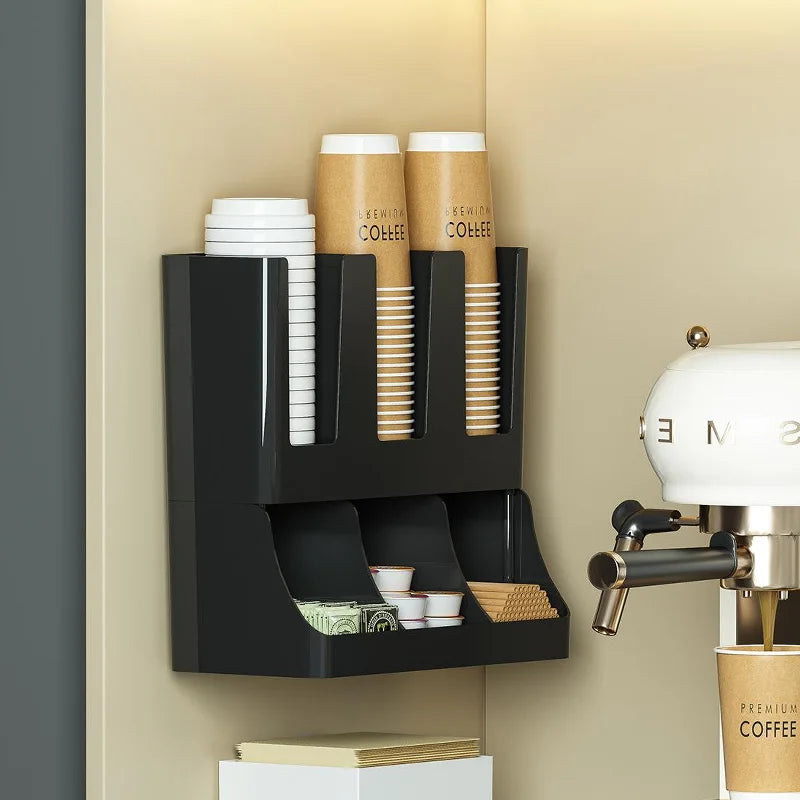 rangements mural noir gobelets carton sucre pots lait pailles salon durable écologique