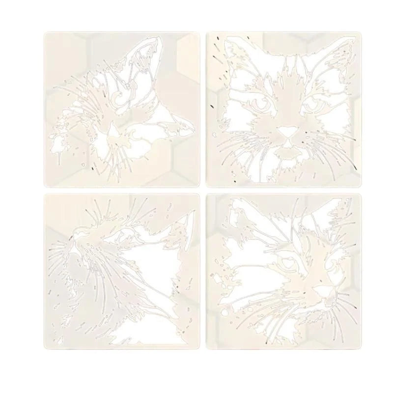 stencils peinture chat blanc marron bleu moderne abstraits lavables adhésifs bois mur journaux