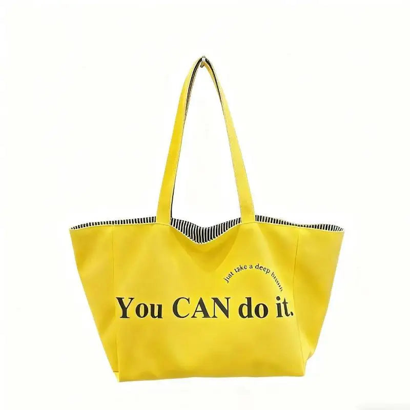 sac main moderne toile jaune rayures noires poignées détachables grande capacité usage quotidien