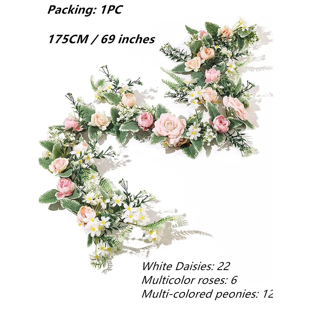guirlande florale artificielle rose blanche daisy pivoine extérieure mariage décoration romantique 175cm