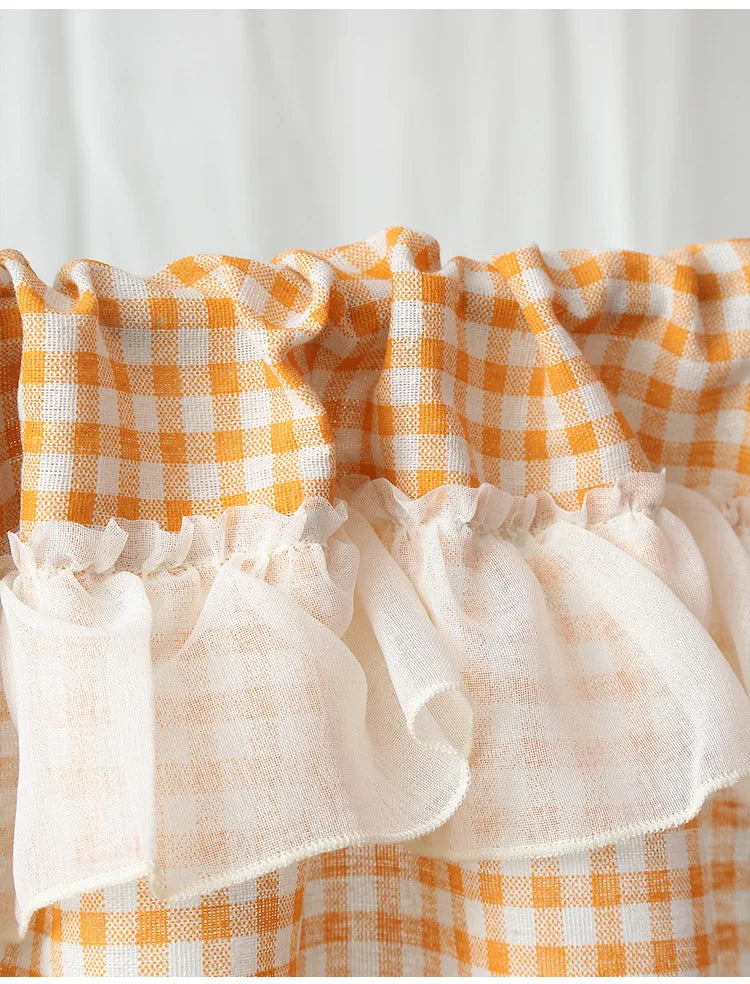 rideau orange classique carreaux polyester cuisine décoration intérieure blanc