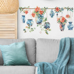 sticker mural fleurs vases colorés art floral vintage auto adhésif pvc résistant eau salon