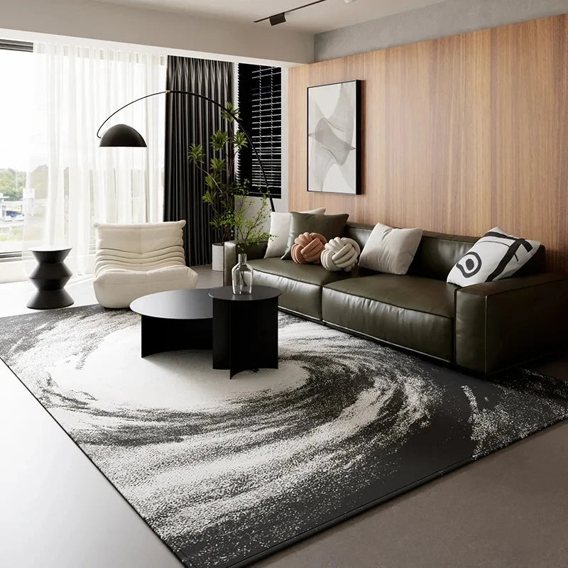 tapis moderne géométrique noir blanc gris love is love adhésif salon chambre polypropylène polyester