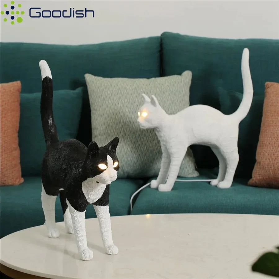lampe table chat noir blanc résine moderne sans ombre interrupteur tactile étude chambre salon